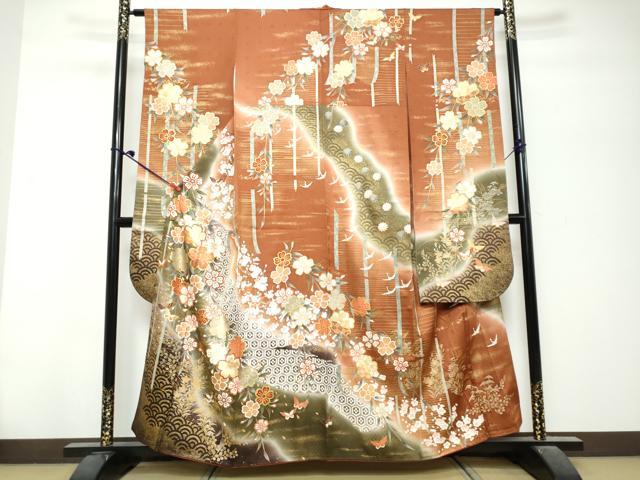平和屋着物●豪華振袖 吉祥花蝶文 暈し染め 金彩 正絹 逸品 DABK0745ud
