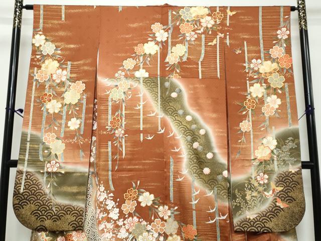 平和屋着物●豪華振袖 吉祥花蝶文 暈し染め 金彩 正絹 逸品 DABK0745ud