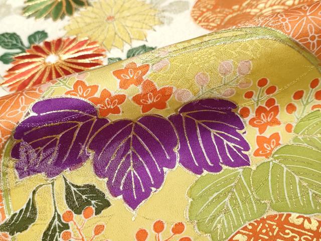 平和屋着物●豪華振袖 花鳥丸文 黒地 金彩 金通し地 正絹 逸品 DABK0751ud