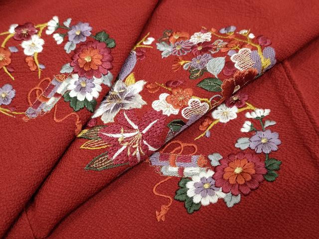 平和屋着物●中国三大刺繍 スワトウ刺繍 汕頭刺繍 総刺繍 振袖 草花丸文 金糸 正絹 逸品 DABK0752ud