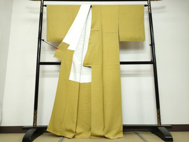 平和屋着物●上質な色無地 舞花地紋 芥子色 正絹 逸品 未使用 DABK0757ud