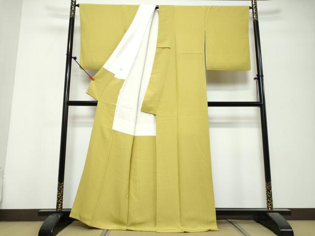 平和屋着物●ファッションデザイナー 花井幸子 色無地 緑黄色 正絹 逸品 DABK0760ud
