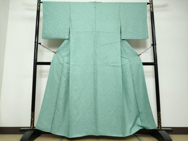 平和屋着物●上質な色無地 南天地紋 新橋色 正絹 逸品 DABK0766ud