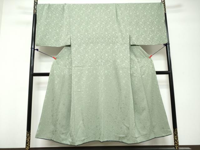 平和屋着物●男性 色無地 胴抜き仕立て 花尽くし地紋 利休鼠色 正絹 逸品 DABK0768ud