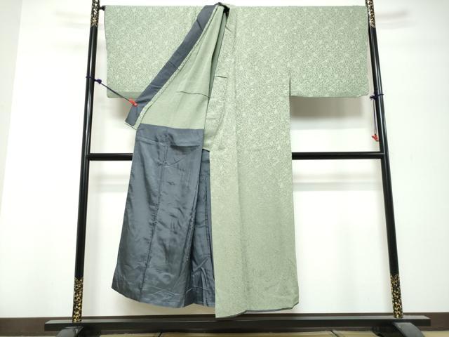 平和屋着物●男性 色無地 胴抜き仕立て 花尽くし地紋 利休鼠色 正絹 逸品 DABK0768ud