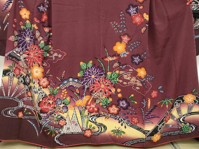 平和屋着物●豪華振袖 紅型 流水草花文 暈し染め 正絹 逸品 DABK0779ud