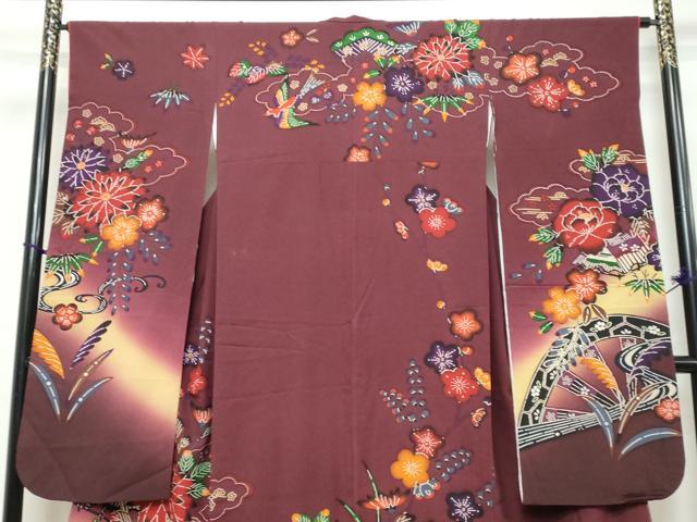 平和屋着物●豪華振袖 紅型 流水草花文 暈し染め 正絹 逸品 DABK0779ud
