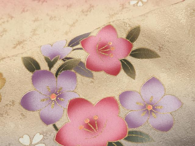 平和屋着物●豪華振袖 手毬花文 暈し染め 金彩 正絹 逸品 DABK0781ud