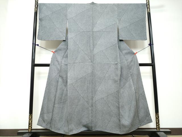 平和屋着物●上質な小紋 切嵌鹿の子文 黒地 正絹 逸品 未使用 DABK0787ud