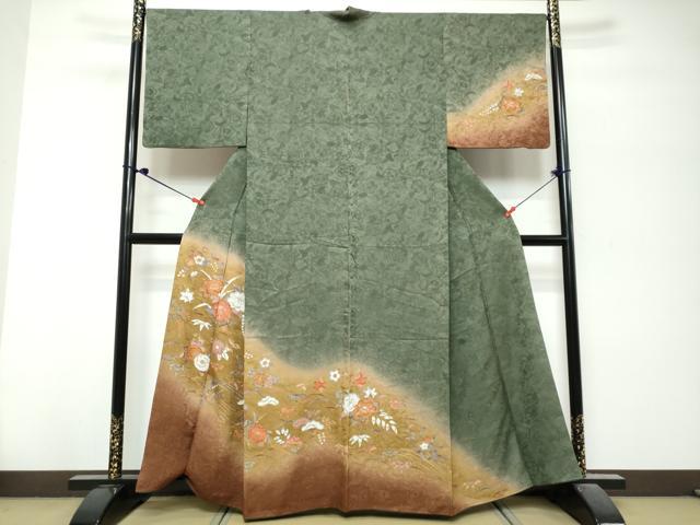 平和屋着物●訪問着 草花文 暈し染め 正絹 逸品 DABK0802ud