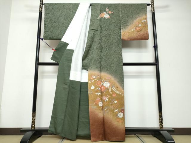 平和屋着物●訪問着 草花文 暈し染め 正絹 逸品 DABK0802ud