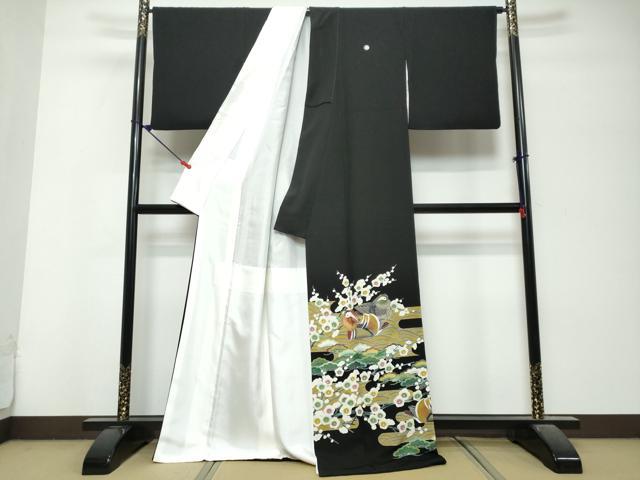 平和屋着物●豪華黒留袖 鴛鴦草花文 金銀彩 正絹 逸品 DABK0803ud