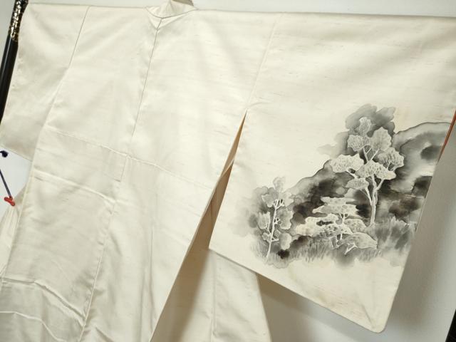 平和屋着物●訪問着 紬地 遠山樹林文 暈し染め 正絹 逸品 DABK0808ud