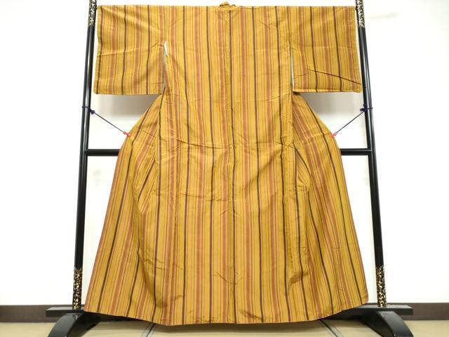 平和屋着物●本場黄八丈 平織 紬 変わり縞 正絹 逸品 DABK0809ud