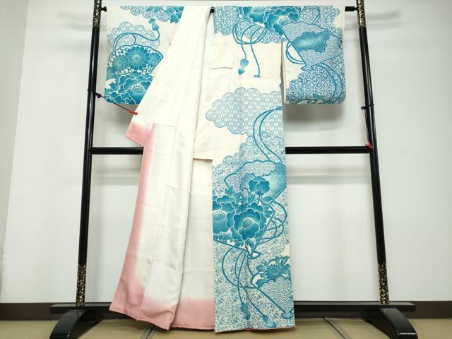 平和屋着物●訪問着 総絞り 扇面草花文 正絹 逸品 DABK0813ud