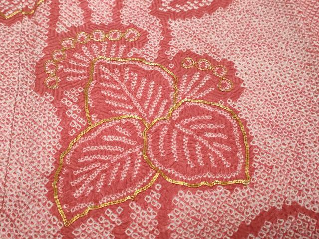 平和屋着物●豪華振袖 駒刺繍 総絞り 草花文 正絹 逸品 DABK0825ud