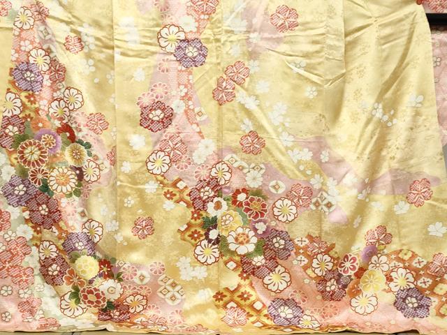 平和屋着物●豪華振袖 駒刺繍 吉祥草花文 金彩 京都きもの友禅扱い ロング丈 正絹 逸品 DABK0841ud