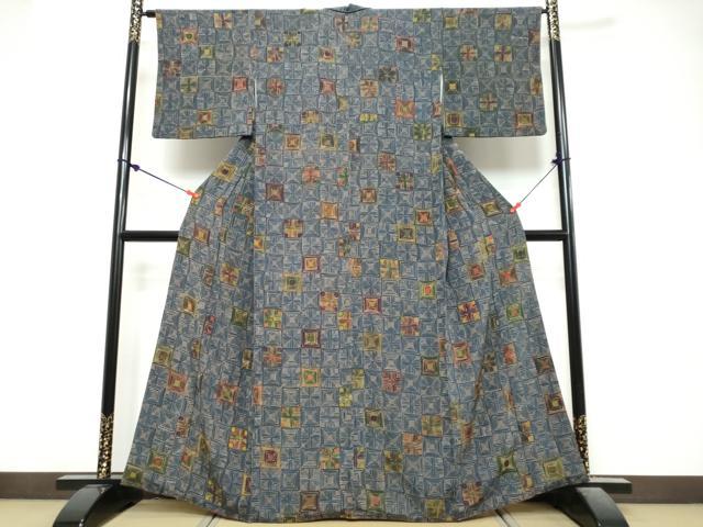 平和屋着物●上質な小紋 変わり格子 正絹 逸品 DABK0854ud