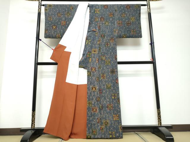 平和屋着物●上質な小紋 変わり格子 正絹 逸品 DABK0854ud