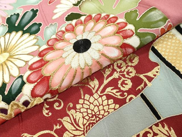 平和屋着物●セミアンティーク 振袖 刺繍 流水花文 金彩 正絹 逸品 DABK0863ud