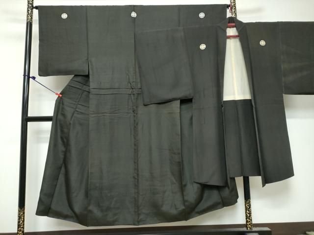 平和屋着物●男性 黒紋付 アンサンブル 長羽織 正絹 逸品 DABK0870ud