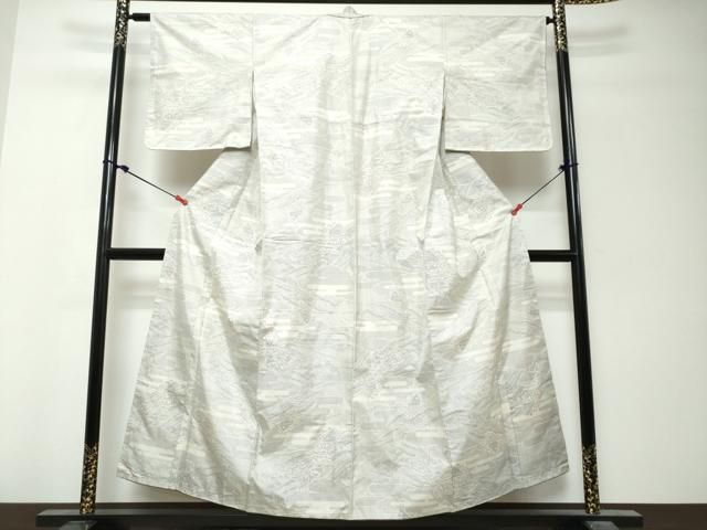 平和屋着物●本場大島紬 白大島 120亀甲 遠山風景文 正絹 逸品 未使用 DABK0873ud