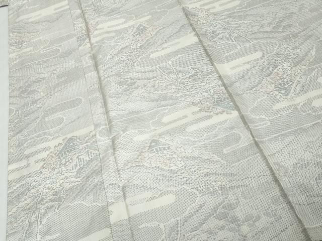 平和屋着物●本場大島紬 白大島 120亀甲 遠山風景文 正絹 逸品 未使用 DABK0873ud