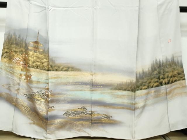 平和屋着物●訪問着 作家物 流水風景草花文 暈し染め 金彩 正絹 逸品 DABK0879ud