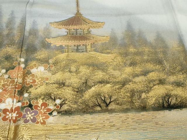 平和屋着物●訪問着 作家物 流水風景草花文 暈し染め 金彩 正絹 逸品 DABK0879ud