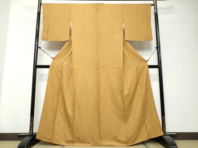 平和屋着物●上質な色無地 辻が花地紋 金唐茶色 ますいわ屋扱い 正絹 逸品 DABK0885ud