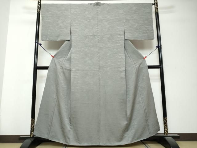 平和屋着物●上質な色無地 流水地紋 銀鼠色 正絹 逸品 DABK0887ud