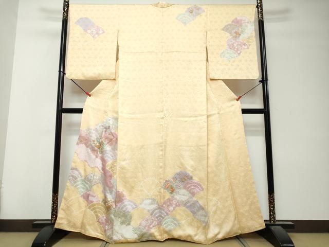 平和屋着物●創業460年・千總 訪問着 駒刺繍 絞り 青海波草花文 金彩 正絹 逸品 DABK0897ud