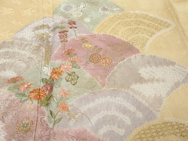 平和屋着物●創業460年・千總 訪問着 駒刺繍 絞り 青海波草花文 金彩 正絹 逸品 DABK0897ud