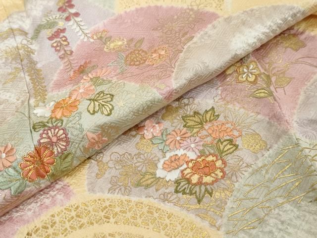平和屋着物●創業460年・千總 訪問着 駒刺繍 絞り 青海波草花文 金彩 正絹 逸品 DABK0897ud