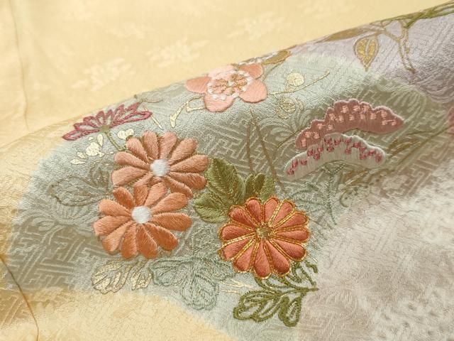 平和屋着物●創業460年・千總 訪問着 駒刺繍 絞り 青海波草花文 金彩 正絹 逸品 DABK0897ud