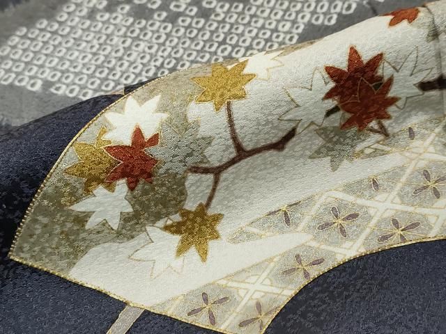 平和屋着物●訪問着 駒刺繍 絞り 地紙重ね枝花文 金彩 正絹 逸品 DABK0907ud