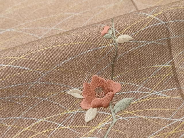 平和屋着物●訪問着 刺繍 枝椿 暈し染め 金銀彩 松坂屋扱い 反端付き 正絹 逸品 DABK0915ud