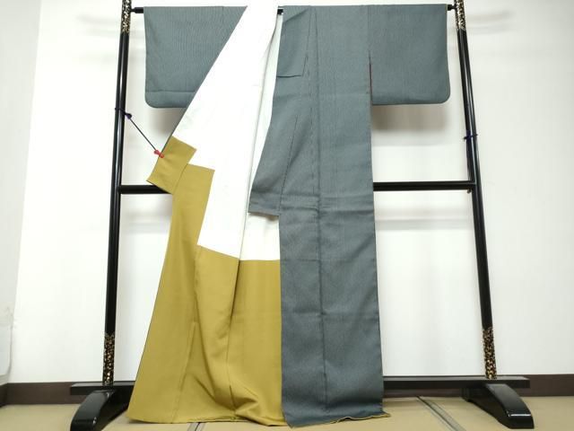 平和屋着物●江戸小紋 竹節間道 黒地 正絹 逸品 DABK0920ud