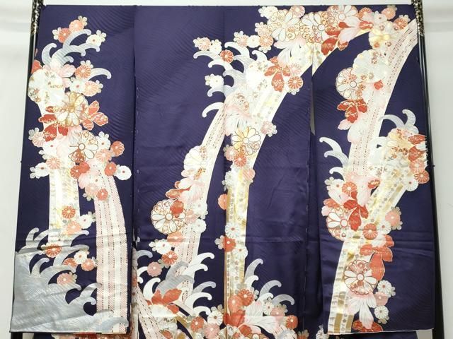 平和屋着物●豪華振袖 立波草花文 金彩 上代30万 仮絵羽 逸品 未使用 DABK0922ud