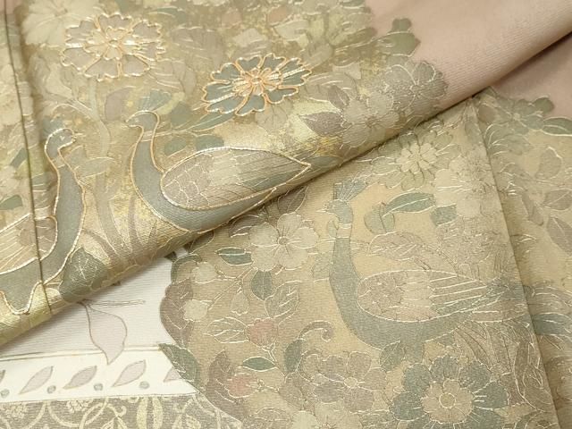 平和屋着物●豪華色留袖 駒刺繍 向かい鳥草花文 金彩 反端付き 正絹 逸品 DABK0941ud