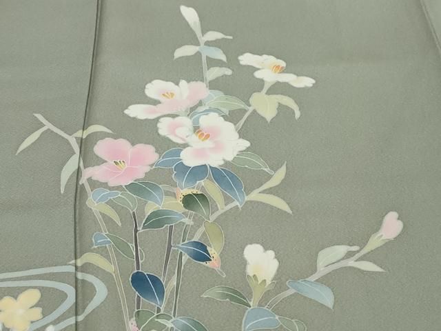 平和屋着物●本加賀友禅作家 南 克治 訪問着 流水草花文 暈し染め 反端付き ロング丈 正絹 逸品 DABK0950ud
