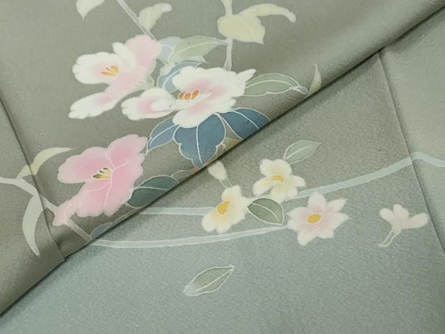 平和屋着物●本加賀友禅作家 南 克治 訪問着 流水草花文 暈し染め 反端付き ロング丈 正絹 逸品 DABK0950ud