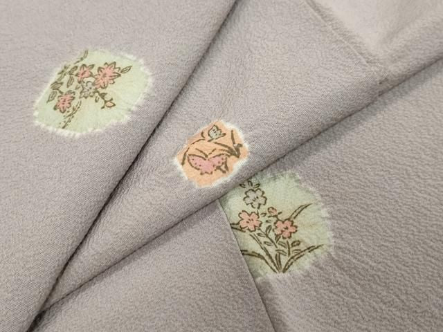 平和屋着物●上質な小紋 絞り 草花丸文 正絹 逸品 DABK0953ud