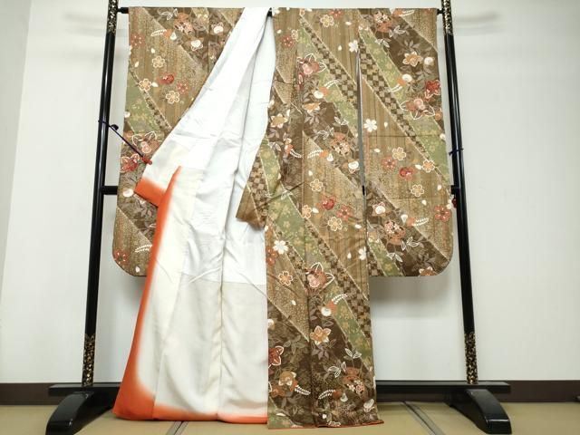平和屋着物●豪華振袖 草花文 金彩 正絹 逸品 DABK0957ud