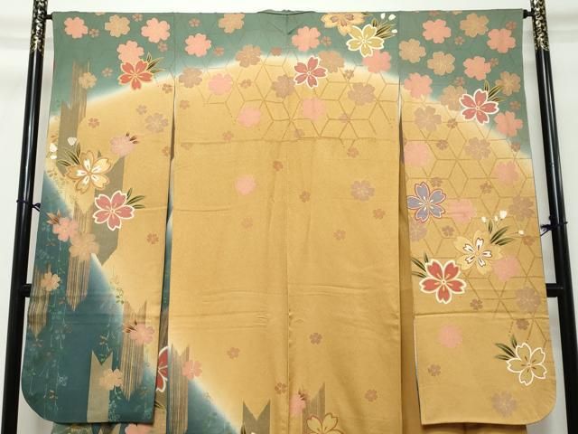 平和屋着物●豪華振袖 駒刺繍 舞花文 暈し染め 金彩 正絹 逸品 DABK0959ud