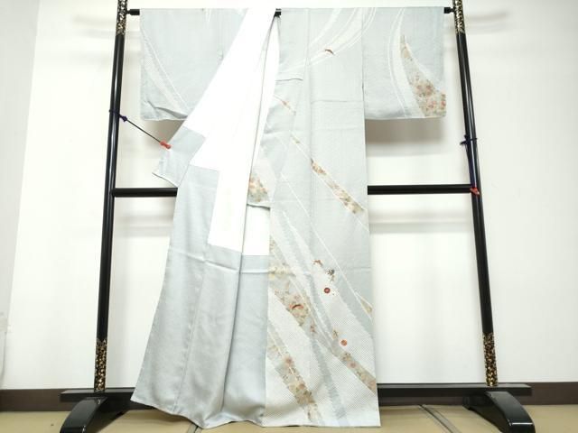 平和屋着物●訪問着 駒刺繍 絞り 草花文 金彩 正絹 逸品 DABK0965ud