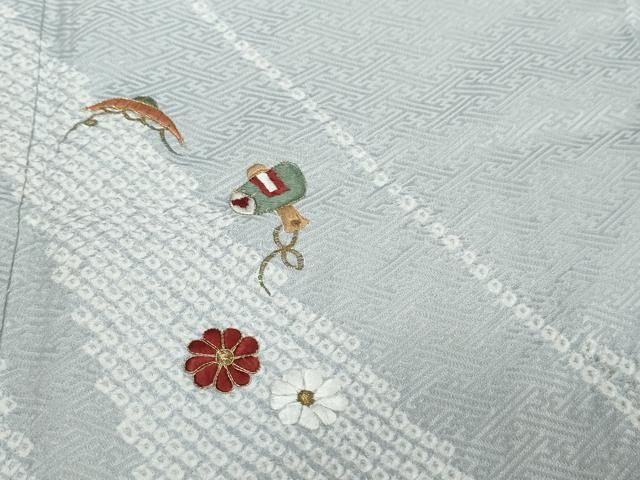 平和屋着物●訪問着 駒刺繍 絞り 草花文 金彩 正絹 逸品 DABK0965ud