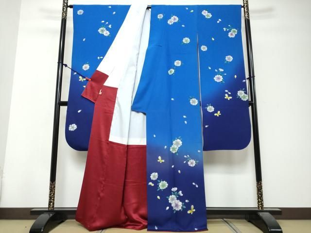 平和屋着物●豪華振袖 花蝶文 暈し染め 金彩 正絹 逸品 DABK0966ud