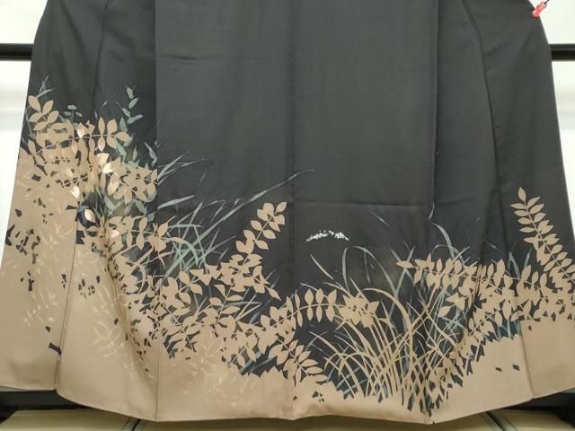 平和屋着物●訪問着 枝葉文 シルエット 暈し染め 金彩 鈴乃屋扱い 正絹 逸品 DABK0967ud