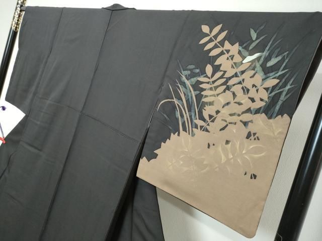 平和屋着物●訪問着 枝葉文 シルエット 暈し染め 金彩 鈴乃屋扱い 正絹 逸品 DABK0967ud